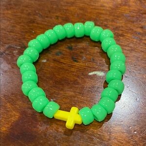 Kids Green Beaded Bracelet with Yellow Cross